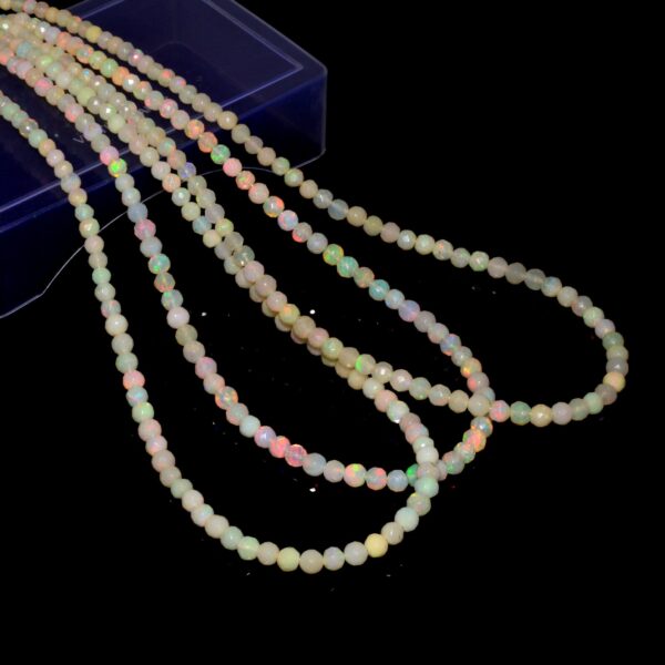 AAA+ Ethiopian Welo Opal Fire 4mm-5mm Loose Round Faceted Beads | 16" Strand | Ethiopian Opal Gemstone Welo Opal Beads for Jewelry Making - Image 3