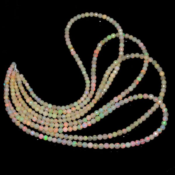 AAA+ Ethiopian Welo Opal Fire 4mm-5mm Loose Round Faceted Beads | 16" Strand | Ethiopian Opal Gemstone Welo Opal Beads for Jewelry Making