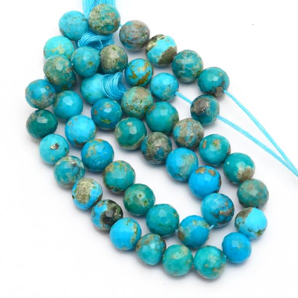 Natural Arizona Turquoise Gemstone Beads | 5mm-10mm Round Faceted Loose Beads | Natural Genuine Turquoise Semi Precious Gemstone Loose Beads