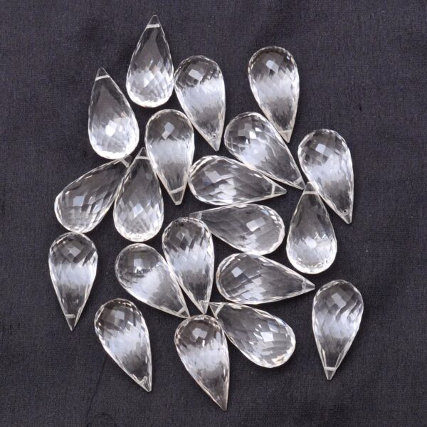 AAA Crystal Quartz Faceted Teardrop Briolette Beads | 8x16mm Calibrated Drops | Natural Clear Crystal Semi Precious Gemstone Teardrop Beads - Image 2