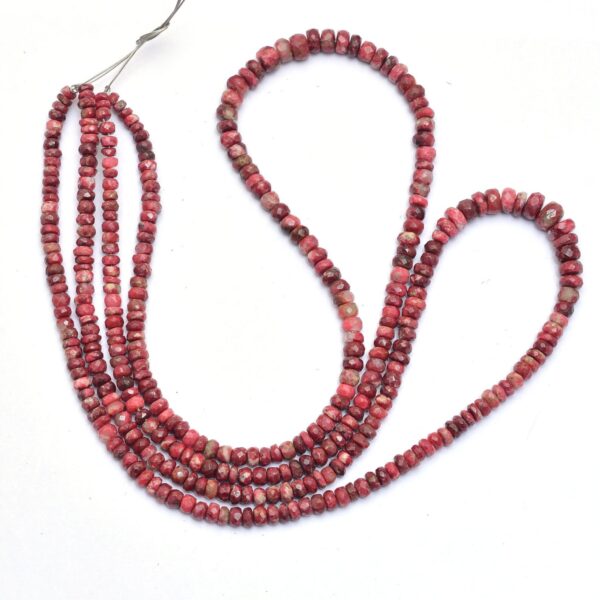 Thulite 4mm-5mm Gemstone Rondelle Faceted Beads | 17" Strand | Natural Rare AAA Pink Thulite Semi Precious Gemstone Beads for Jewelry Making - Image 2
