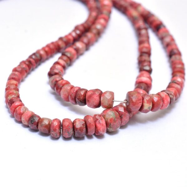 Thulite 4mm-5mm Gemstone Rondelle Faceted Beads | 17" Strand | Natural Rare AAA Pink Thulite Semi Precious Gemstone Beads for Jewelry Making