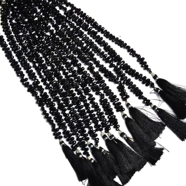 Black Onyx Faceted Teardrop Briolette | Gemstone 4x6mm Drops 8inch Strand | Natural Black Onyx Semi Precious Gemstone Briolette Beads - Image 2