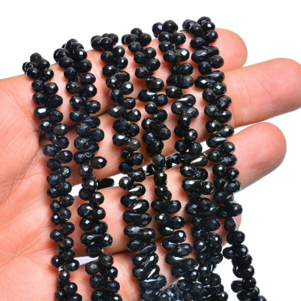 Black Onyx Faceted Teardrop Briolette | Gemstone 4x6mm Drops 8inch Strand | Natural Black Onyx Semi Precious Gemstone Briolette Beads