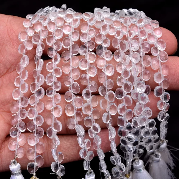 Crystal Quartz Gemstone 6mm Faceted Heart Briolette Beads | Natural AAA+ Clear Crystal Semi Precious Gemstone Beads for Jewelry | 5" Strand - Image 3