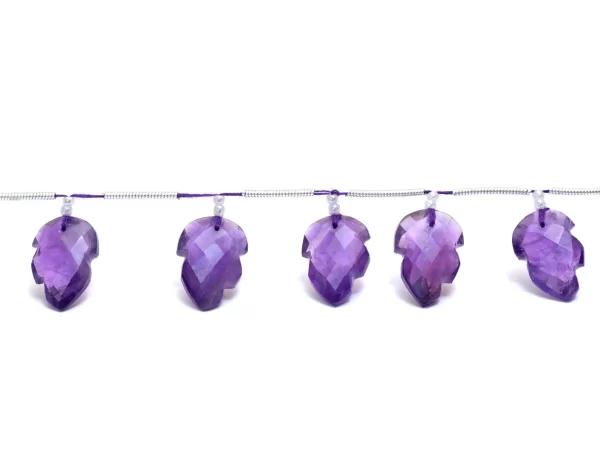 Amethyst Faceted Leaf 10x16mm Gemstone Carving Briolette | 5 Beads Strand | Rare Purple Natural Amethyst Semi Precious Gemstone Leaf Beads - Image 2