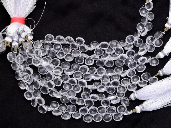 Crystal Quartz Gemstone 6mm Faceted Heart Briolette Beads | Natural AAA+ Clear Crystal Semi Precious Gemstone Beads for Jewelry | 5" Strand