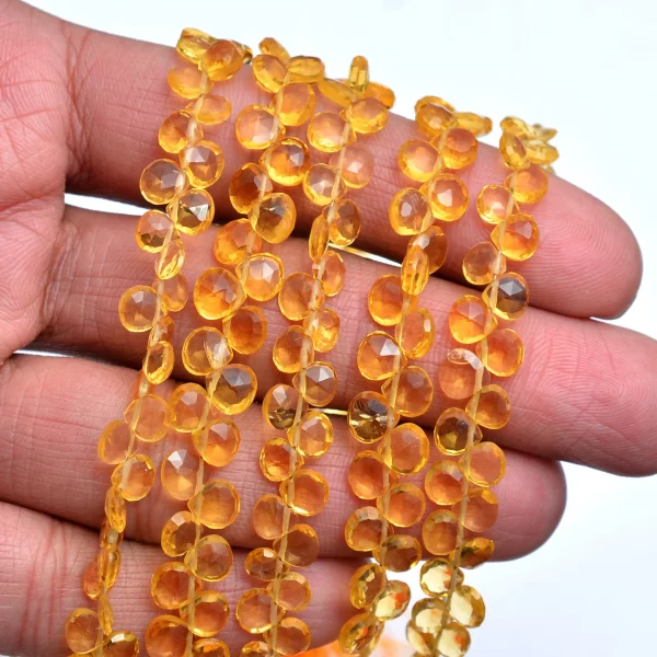 AAA+ Citrine Quartz 5mm-6mm Faceted Heart Briolette Beads | 7" Strand | Citrine Hydro Quartz Semi Precious Gemstone Loose Beads for Jewelry - Image 3