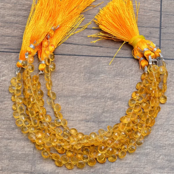 AAA+ Citrine Quartz 5mm-6mm Faceted Heart Briolette Beads | 7" Strand | Citrine Hydro Quartz Semi Precious Gemstone Loose Beads for Jewelry