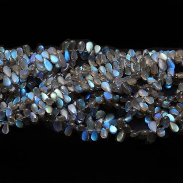 AAA+ Labradorite Gemstone 6x4mm-7x5mm Smooth Pear Briolette | Natural High Fire Labradorite Semi Precious Gemstone Loose Beads | 8" Strand
