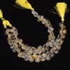 Natural Gold Rutilated Quartz 8mm-10mm Heart Faceted Briolette Beads | 8" Strand | Golden Rutile Semi Precious Gemstone Beads for Jewelry