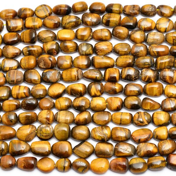 Yellow Tiger Eye Nuggets Beads | 10x13mm-12x15mm Oval Beads 13inch Strand | Natural Rare Yellow Tiger Eye Semiprecious Gemstone Tumbled Beads