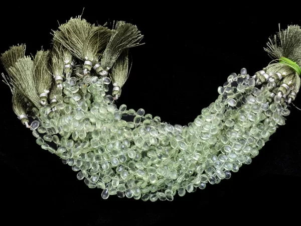 Green Amethyst Quartz Faceted Pear Briolette | 8inch Strand | Green Amethyst Hydro Color Quartz Gemstone Faceted Briolette Beads for Jewelry
