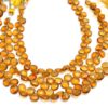 AAA+ Beer Whisky Quartz 5mm-6mm Heart Briolette Beads | Beer Color Hydro Quartz Semi Precious Gemstone Loose Faceted Beads | 7inch Strand