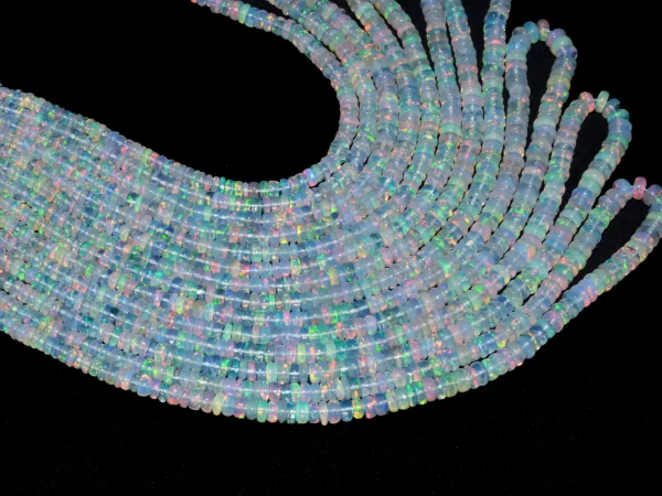 AAA+ Ethiopian Welo Opal Gemstone Smooth 3mm-5mm Rondelle Beads | Natural Ethiopian Welo Fire Opal Gemstone Loose Rondelle | 18inch Strand