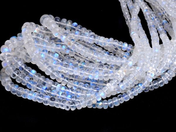 Rainbow Moonstone Blue Fire Smooth Beads | Gemstone 4mm-6mm Graduating Rondelles 8inch Strand | Moonstone Semi Precious Gemstone Loose Beads