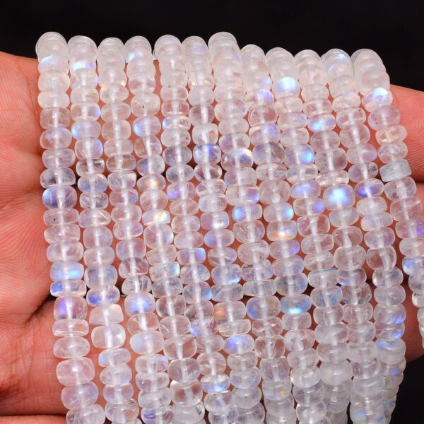 Rainbow Moonstone Blue Fire Smooth Beads | Gemstone 4mm-6mm Graduating Rondelles 8inch Strand | Moonstone Semi Precious Gemstone Loose Beads - Image 3