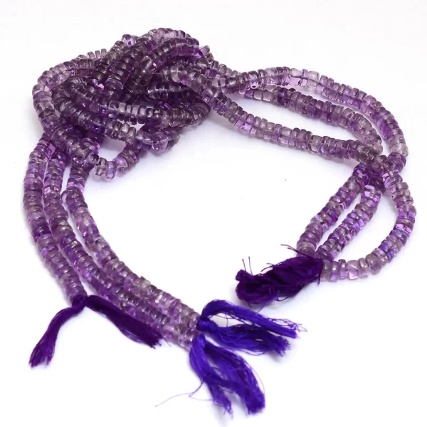 Natural Amethyst Gemstone Heishi Beads | 7mm-8mm Tyre Rondelle 13inch Strand | Amethyst Semi Precious Gemstone Coin Loose Bead | AAA Quality