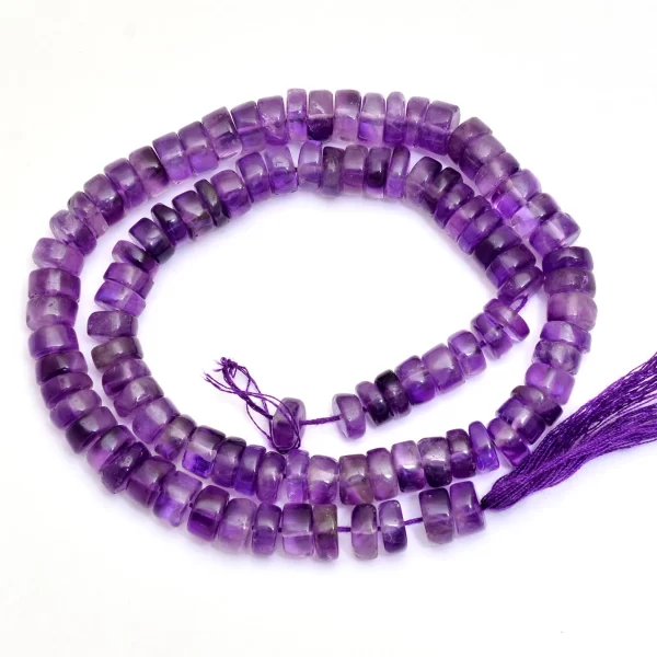 Natural Amethyst Gemstone Heishi Beads | 7mm-8mm Tyre Rondelle 13inch Strand | Amethyst Semi Precious Gemstone Coin Loose Bead | AAA Quality - Image 2