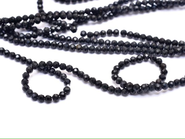 AAA+ Black Tourmaline 2mm-2.5mm Faceted Rondelle Beads | 13inch Strand | Tourmaline Micro Faceted Semi Precious Gemstone Beads for Jewelry - Image 2