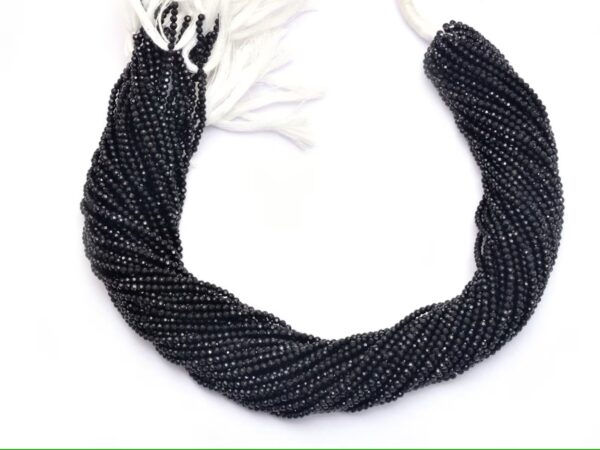 AAA+ Black Tourmaline 2mm-2.5mm Faceted Rondelle Beads | 13inch Strand | Tourmaline Micro Faceted Semi Precious Gemstone Beads for Jewelry