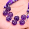 Natural Amethyst Gemstone Carving Frosted Beads | 4 Beads Strand | Amethyst Semiprecious Gemstone Carving 10mm Round Loose Beads for Jewelry - Image 3