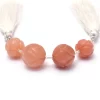 Peach Moonstone Gemstone Carving 12mm-14mm Beads | Natural AAA+ Peach Moonstone Semi Precious Gemstone Round Loose Beads | 4 Beads Strand