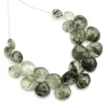 AAA+ Green Rutilated Quartz 7mm-10mm Heart Faceted Briolette Beads | 4inch Strand | Natural Green Rutile Semi Precious Gemstone Loose Beads