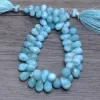 Larimar Teardrop Beads, Gemstone 7x5mm-6x8mm Drops Briolette | 8inch Strand | Natural Dominican Larimar Semi Precious Gemstone Loose Beads