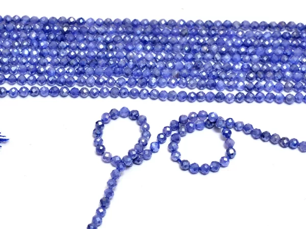 AAA+ Blue Moonstone Coating 2mm-3mm Micro Faceted Beads | 13"Strand | Natural Moonstone Semi Precious Faceted Gemstone Beads | Silver Coated