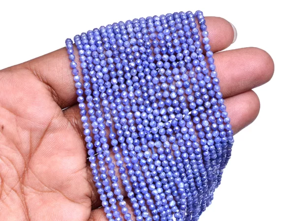 AAA+ Blue Moonstone Coating 2mm-3mm Micro Faceted Beads | 13"Strand | Natural Moonstone Semi Precious Faceted Gemstone Beads | Silver Coated - Image 2
