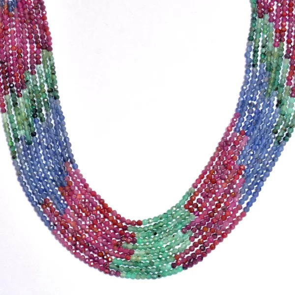 Multi Precious Gemstone 2mm-3mm Micro Faceted Rondelle Beads | 13" Strand | Natural Ruby / Emerald / Sapphire Precious Gemstone Loose Beads