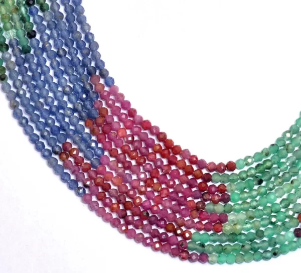Multi Precious Gemstone 2mm-3mm Micro Faceted Rondelle Beads | 13" Strand | Natural Ruby / Emerald / Sapphire Precious Gemstone Loose Beads - Image 3