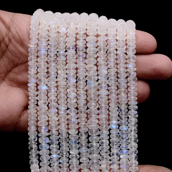 AAA+ Rainbow Moonstone Blue Fire Gemstone 6mm-8mm Rondelle Faceted Beads | 8inch Strand | White Rainbow Moonstone Gemstone Loose Beads - Image 4