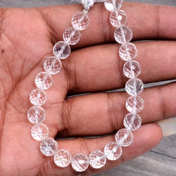 AAA Clear Crystal Quartz Round Faceted Beads | 8mm Calibrated Beads 8inch Strand | Natural Crystal Semi Precious Gemstone Beads for Jewelry - Image 2