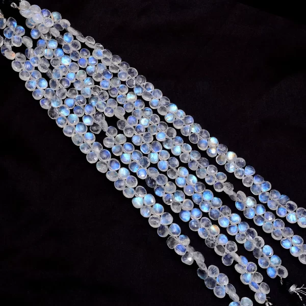 Rainbow Moonstone Gemstone Heart Briolette | 8inch Strand 4mm Faceted Beads | Natural Blue Fire Moonstone Semi Precious Gemstone Briolettes - Image 4
