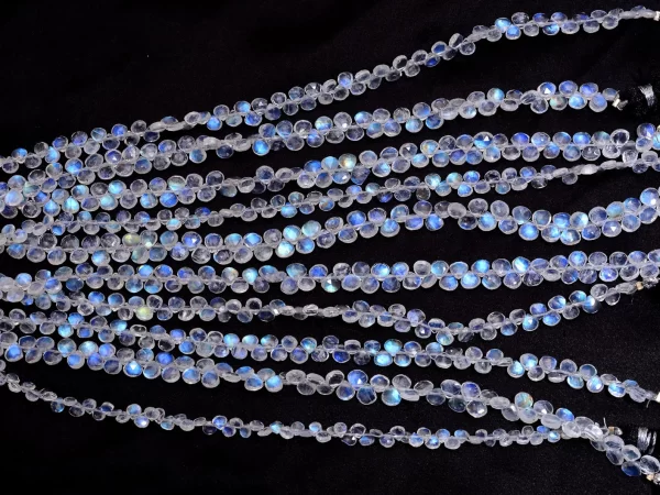 Rainbow Moonstone Gemstone Heart Briolette | 8inch Strand 4mm Faceted Beads | Natural Blue Fire Moonstone Semi Precious Gemstone Briolettes - Image 3