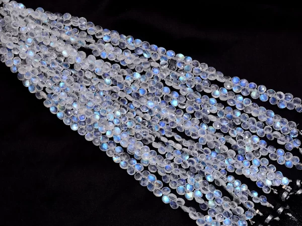 Rainbow Moonstone Gemstone Heart Briolette | 8inch Strand 4mm Faceted Beads | Natural Blue Fire Moonstone Semi Precious Gemstone Briolettes - Image 5