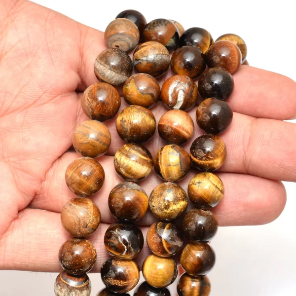 Tiger Eye Gemstone Round Beads | 10mm-12mm Smooth Beads 13" Strand | Natural Yellow Tiger Eye Semi Precious Loose Gemstone Beads for Jewelry - Image 2