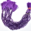Natural Amethyst Gemstone Heart Briolette | 5mm, 6mm, 7mm Faceted Beads 8inch Strand | AAA+ Amethyst Semi Precious Gemstone Loose Briolettes