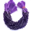 AAA+ Amethyst Gemstone 5mm-8mm Heart Briolette Faceted Beads | 8inch Strand | Deep Purple Amethyst Semi Precious Gemstone Loose Briolettes