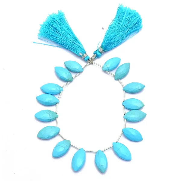 Turquoise Marquise Briolettes | Gemstone 10x20mm Marquise Beads | Howlite Turquoise Faceted Rare Beads for Jewelry | 8inch Strand - 90 Carats