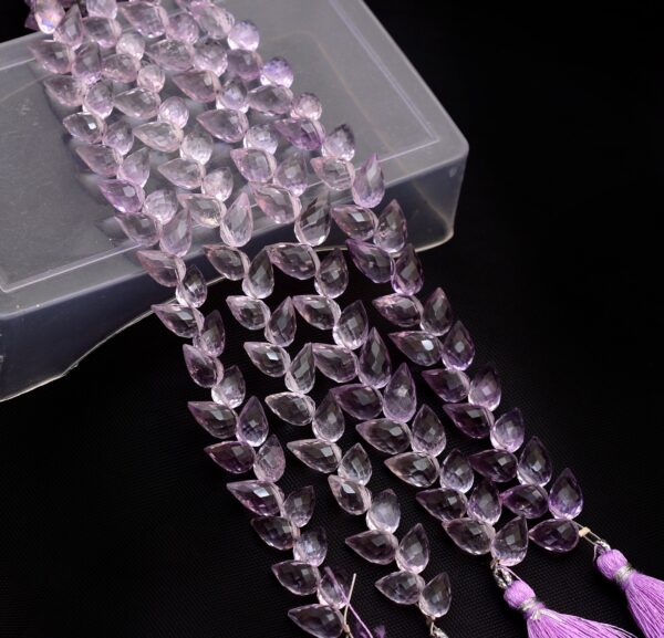 AAA+ Natural Pink Amethyst Tulip Flower Buds Drops Briolette | 6inch Strand | Amethyst Gemstone Diagonal Drill Faceted Teardrop Fancy Beads