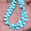 Turquoise Gemstone Beads, Natural Turquoise 7x9mm-8x11mm Pear Faceted Briolette | 8" Strand | Arizona Turquoise Semi Precious Gemstone Beads - Image 2