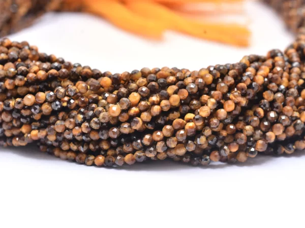 Yellow Tiger Eye Gemstone 2mm-2.5mm Faceted Rondelle Beads | 13" Strand | AAA Tiger Semi Precious Gemstone Rondelle Beads for Jewelry Making