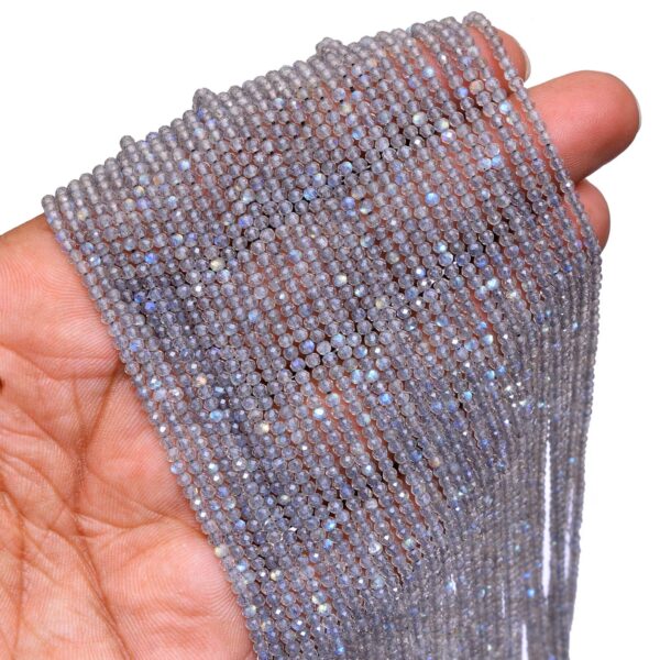 AAA Labradorite Faceted 2mm-3mm Beads | 13inch Strand | Natural Blue fire Labradorite Semiprecious Faceted Gemstone Beads for Jewelry Making