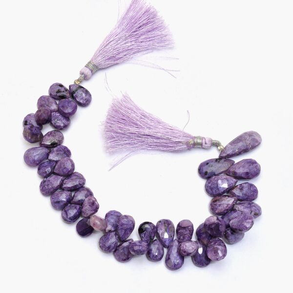 AAA+ Charoite Gemstone 14mm-18mm Pear Briolette Beads | 8inch Strand | Purple Charoite Semi Precious Gemstone Faceted Briolettes for Jewelry - Image 2