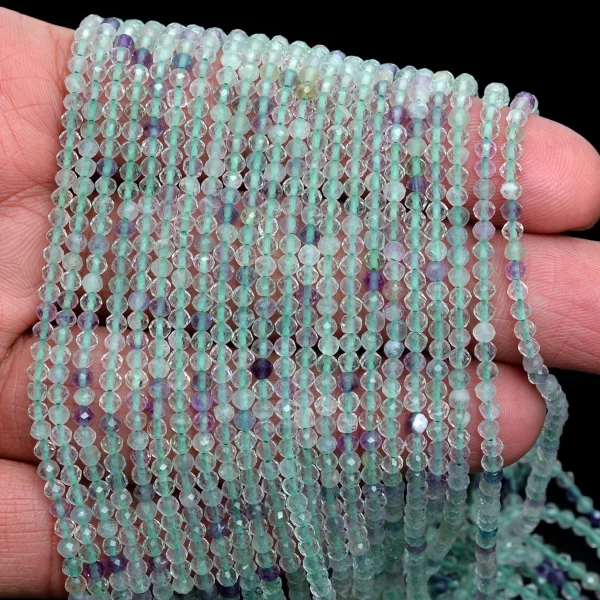 AAA+ Green Fluorite Gemstone 3mm Faceted Rondelle Beads | 13" Strand | Natural Fluorite Semiprecious Gemstone Loose Beads for Jewelry Making - Image 3