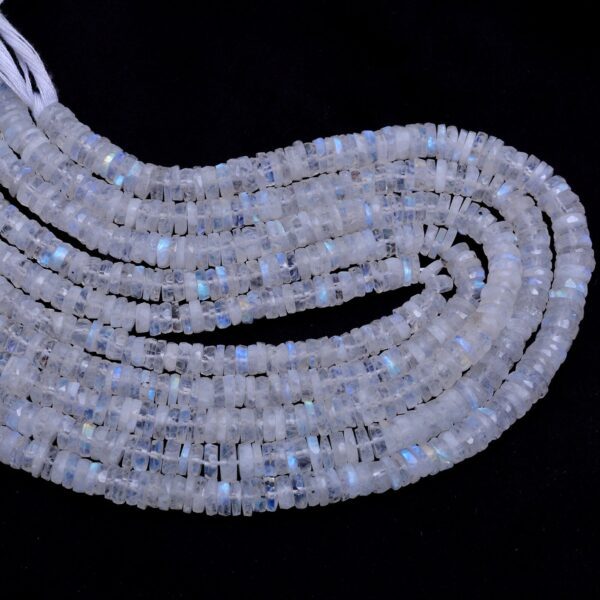 Rainbow Moonstone 5mm-6mm Heishi Faceted Beads | Gemstone Tyre Rondelle 13" Strand | Natural Blue Fire White Rainbow Moonstone Spacer Beads - Image 5