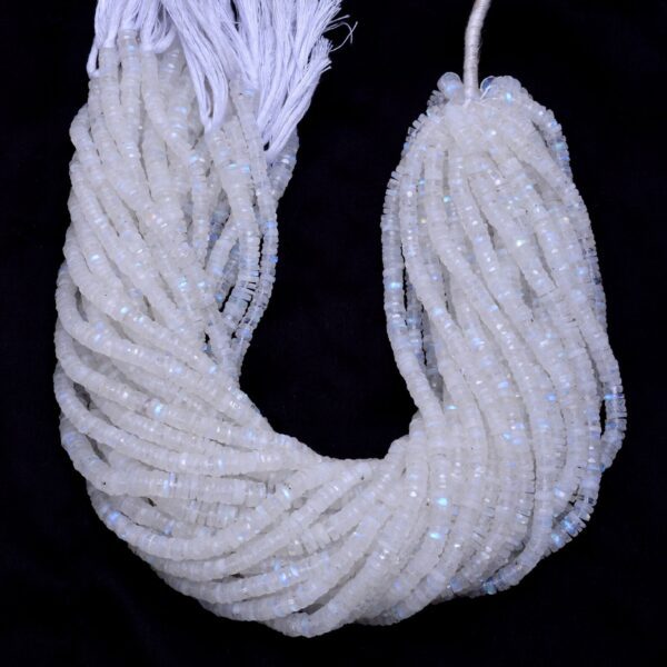 Rainbow Moonstone 5mm-6mm Heishi Faceted Beads | Gemstone Tyre Rondelle 13" Strand | Natural Blue Fire White Rainbow Moonstone Spacer Beads - Image 3